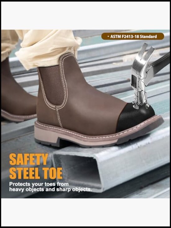 Steel Toe Slip-On Work Boots Chelsea Safety Industrial Construction Durable